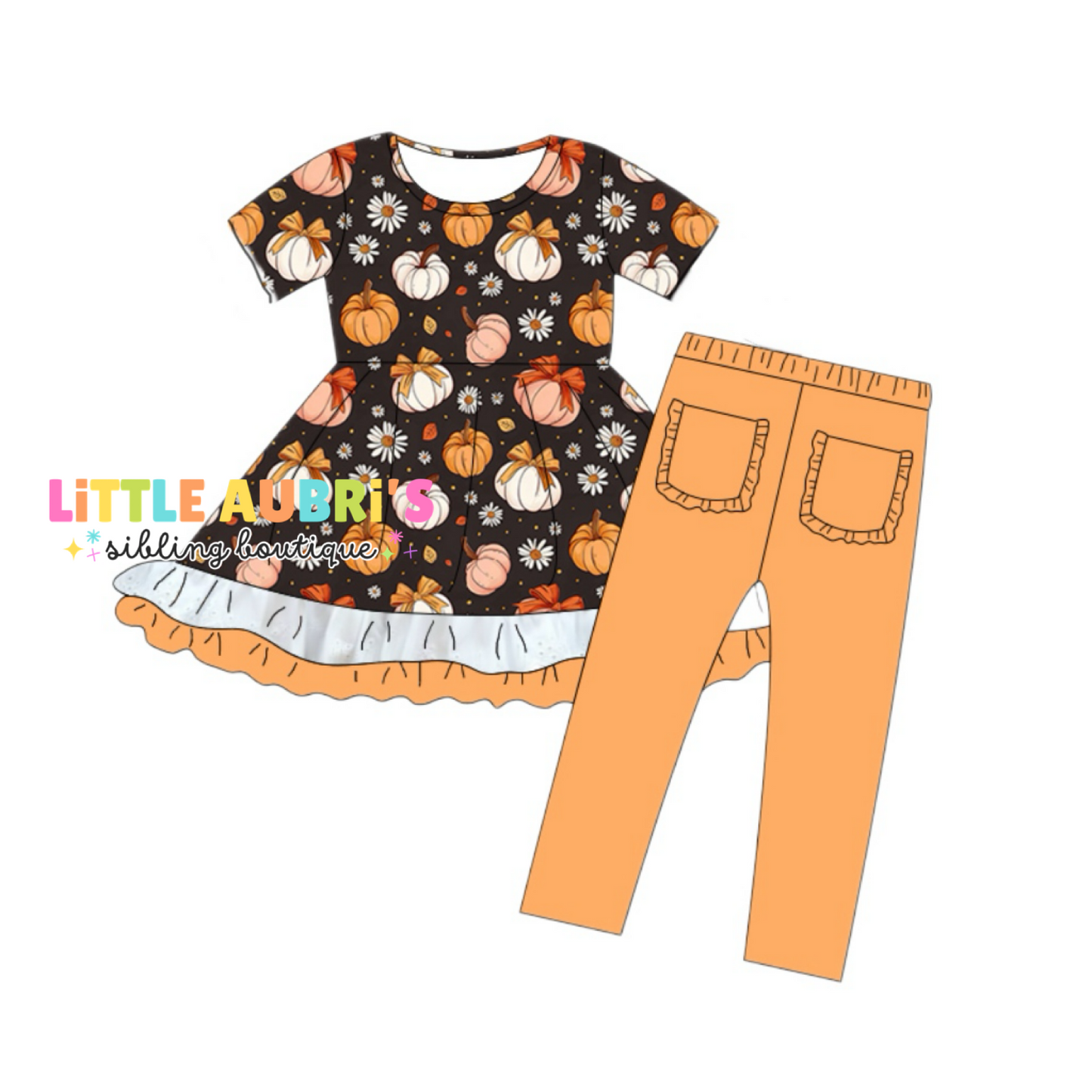 PUMPKIN BOW Lace Tunic + Leggings Set (*SHIPS EARLY SEPT)