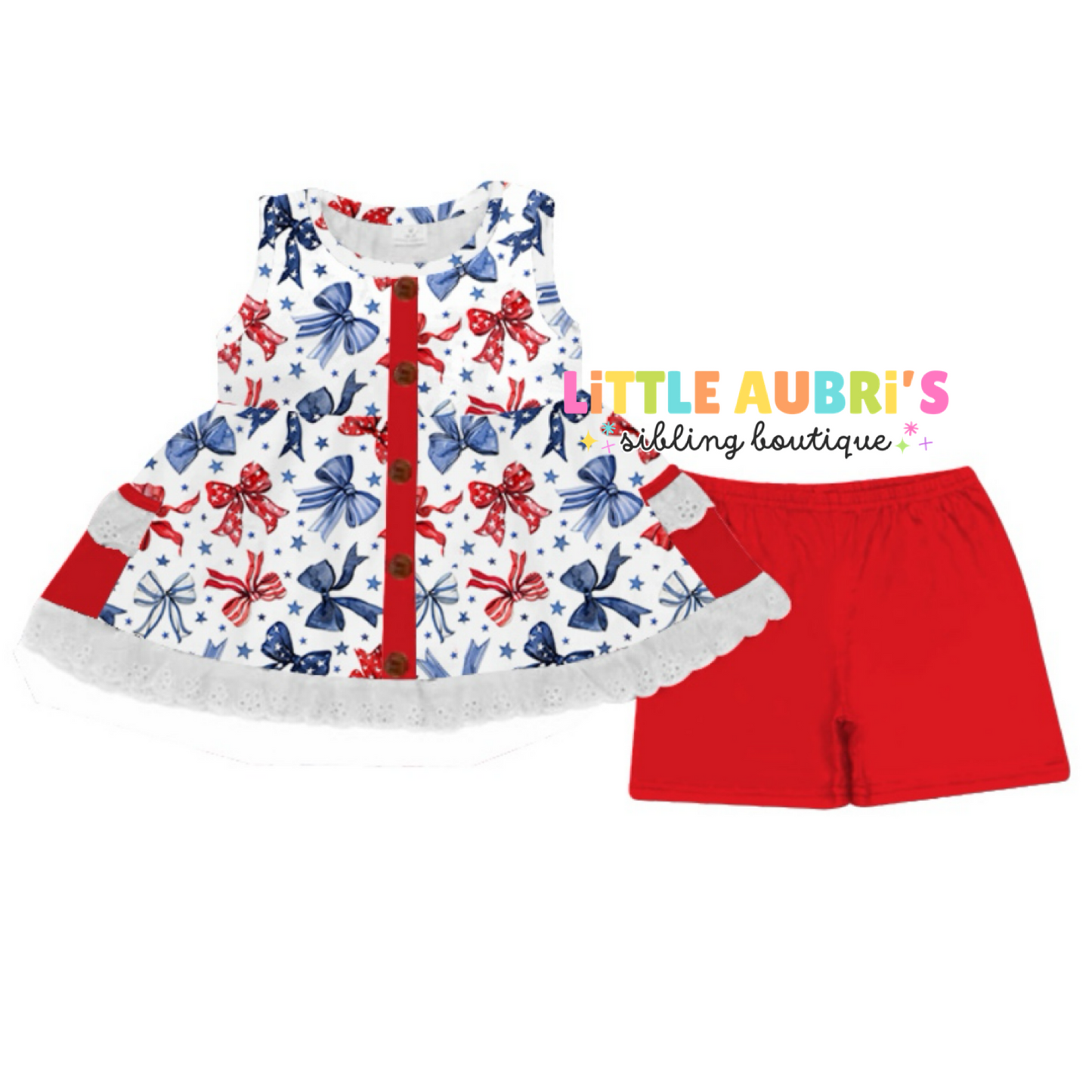PATRIOTIC BOWS Lace Tunic Short Set