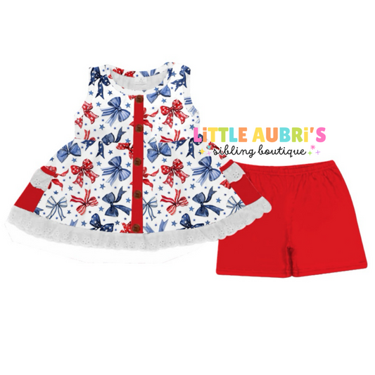 PATRIOTIC BOWS Lace Tunic Short Set