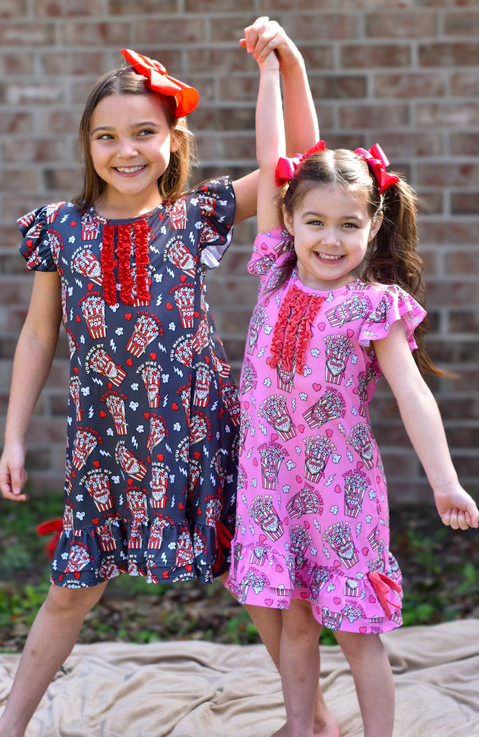 Red You Make My Heart Pop Ruffle Pajama Dress