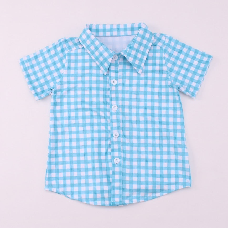 Tea Party Teal Button Down Shirt