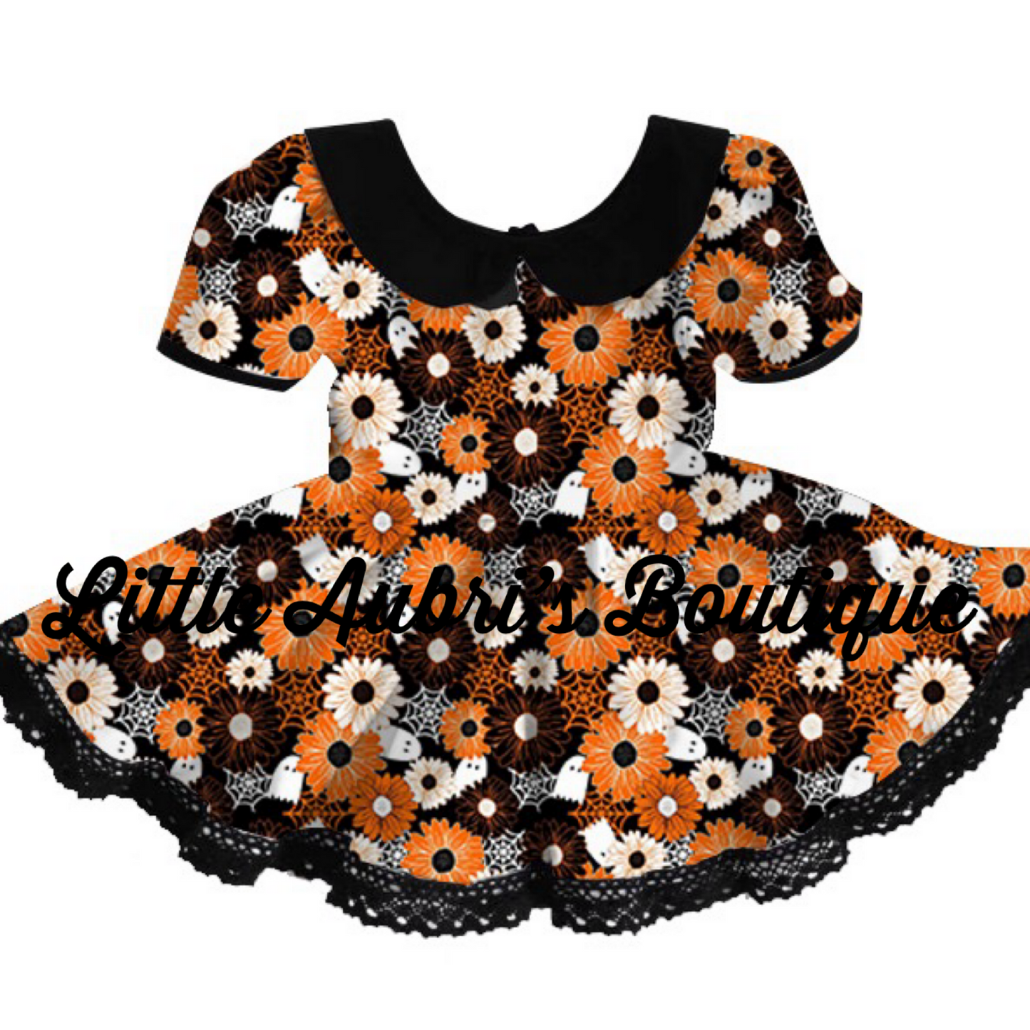 Vintage Collar Spooky Floral Lace Dress