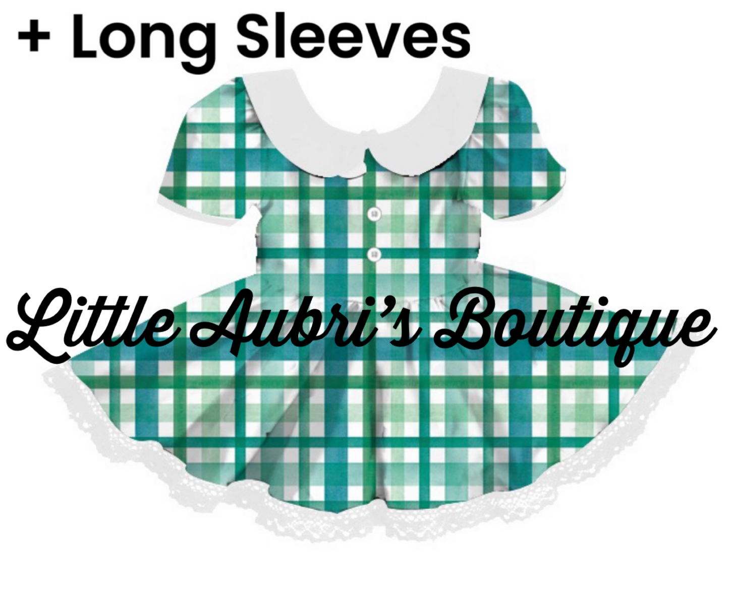 PREORDER Long Sleeve Green Gingham Lace Collar Dress CLOSES 11/20