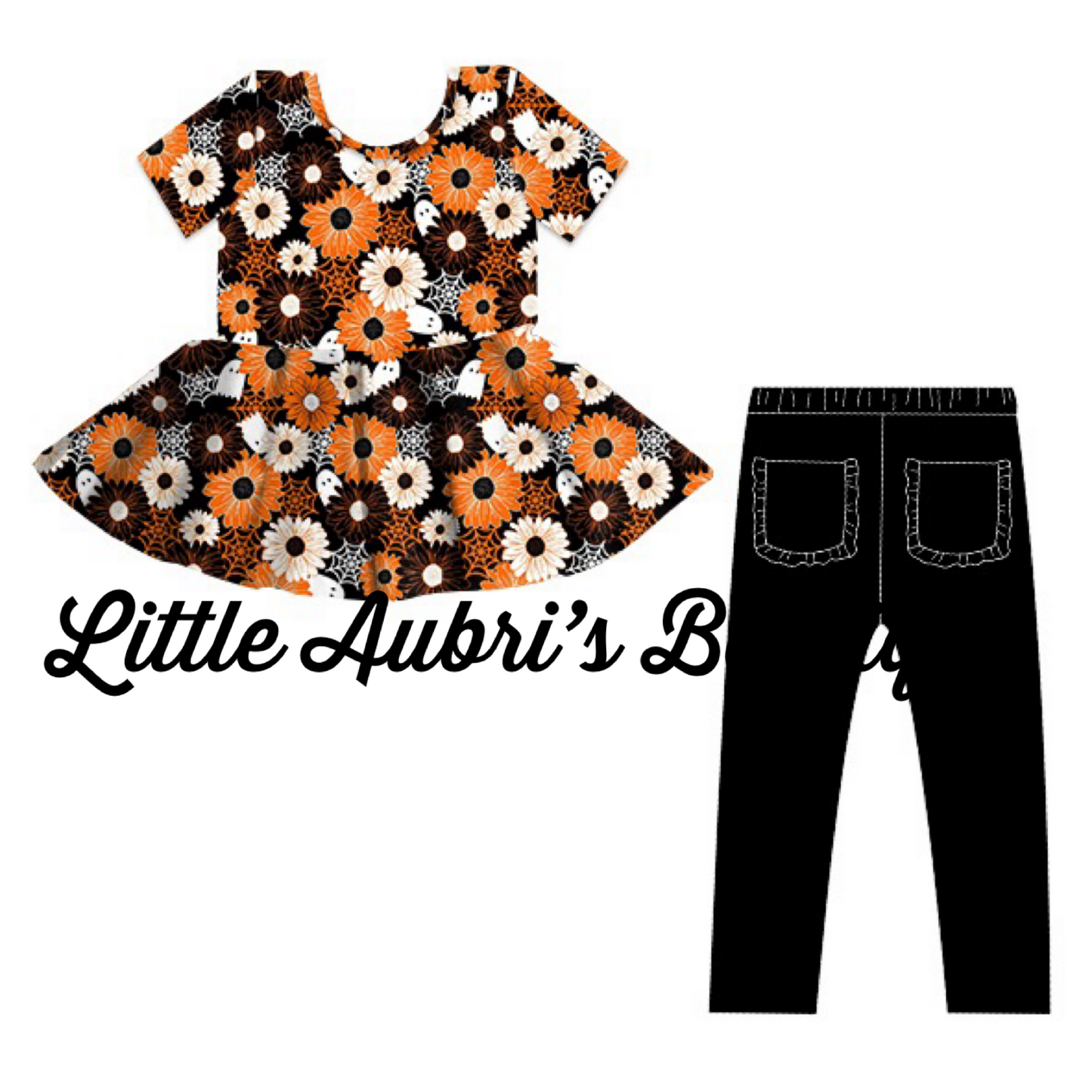 Spooky Floral Peplum and Ruffle Bum Leggings Set