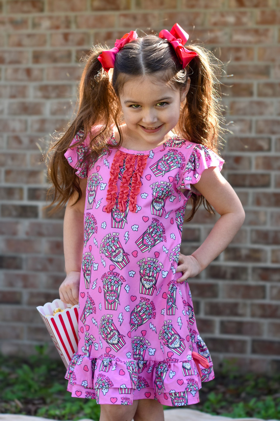 Pink You Make My Heart Pop Ruffle Pajama Dress