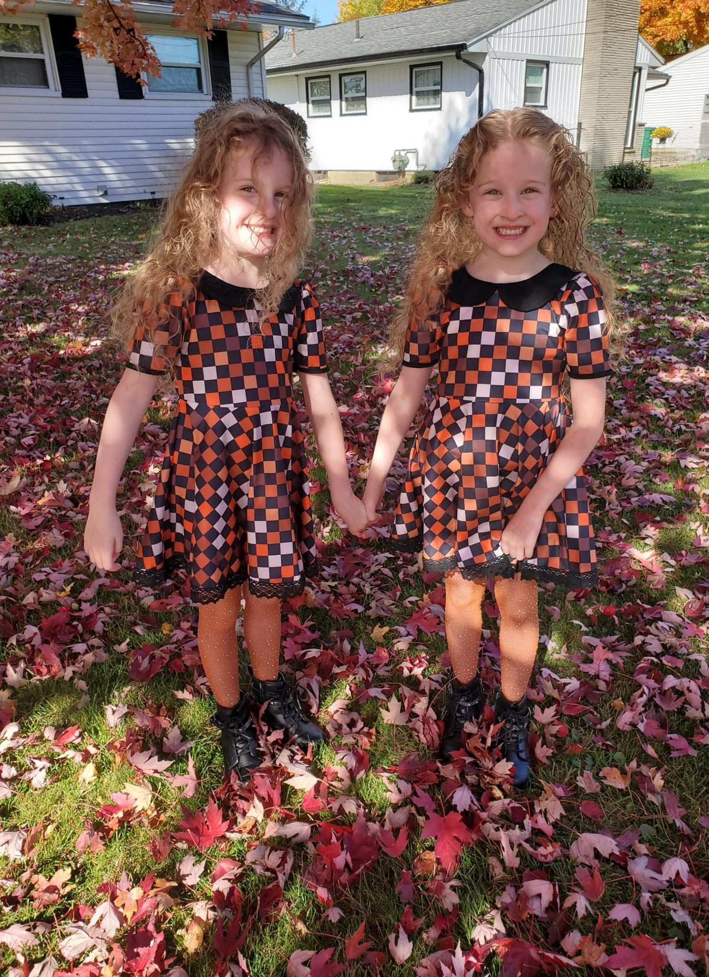 Fall Checker Vintage Collar Lace Dress