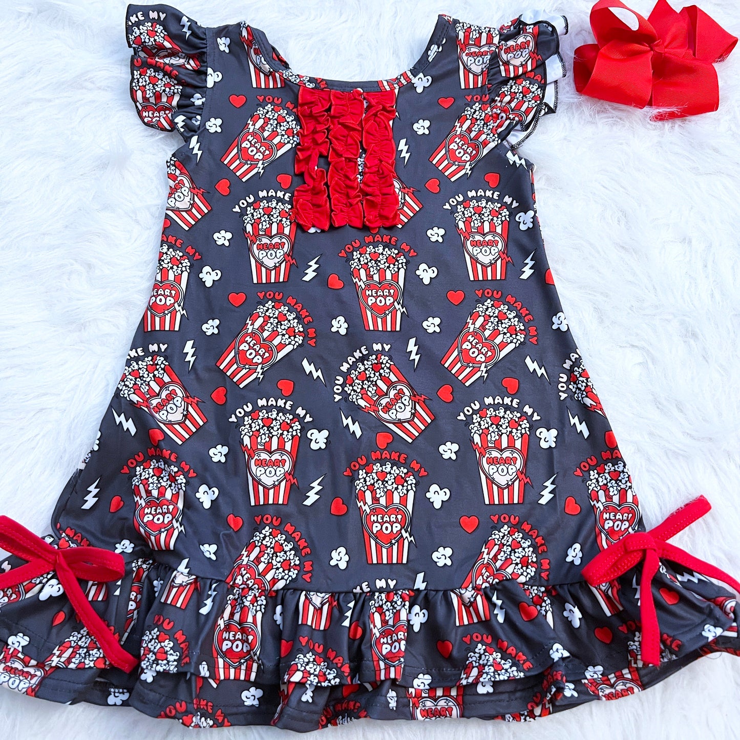 Red You Make My Heart Pop Ruffle Pajama Dress