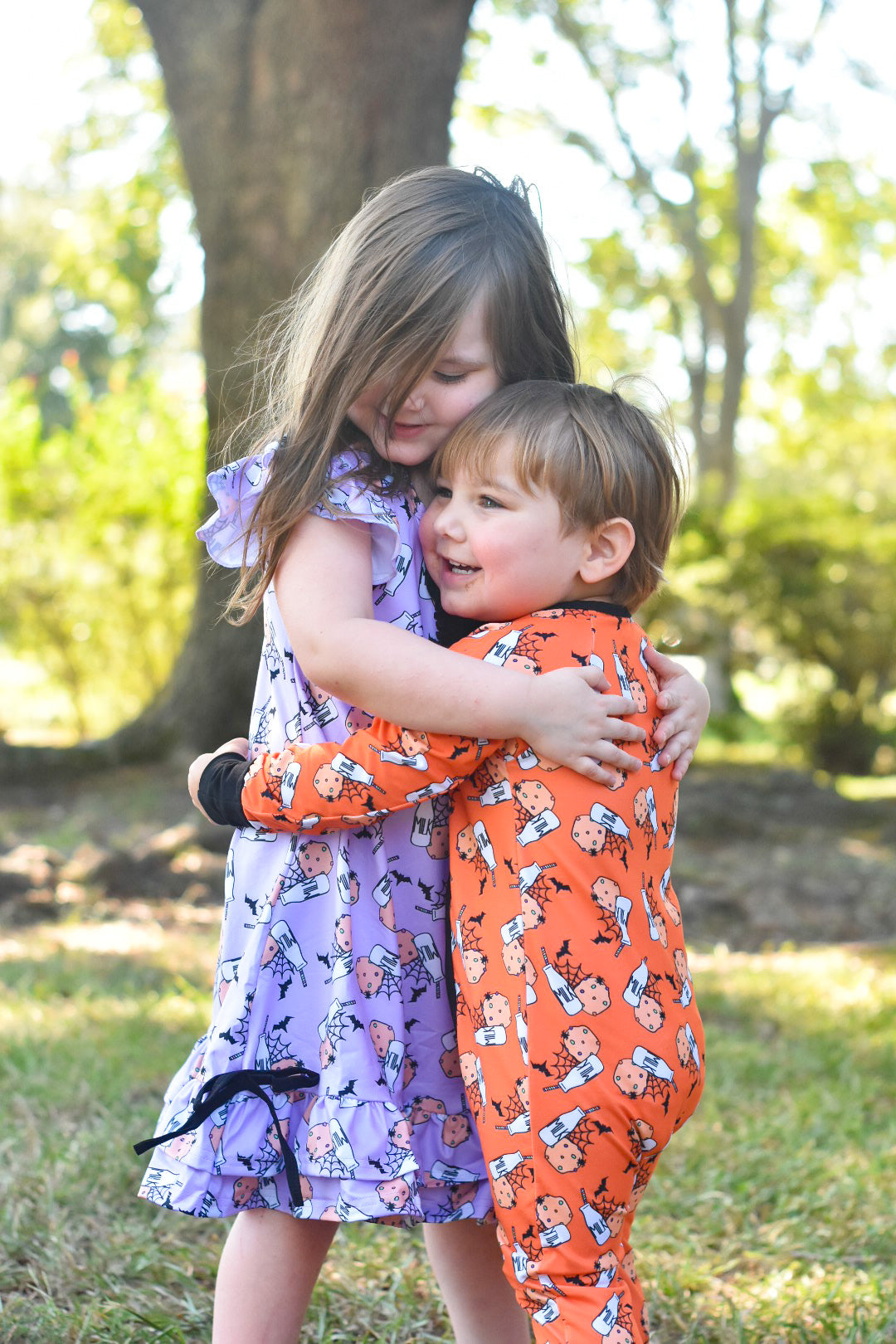 Purple Spooky Milk and Cookies Ruffle Pajama Dress