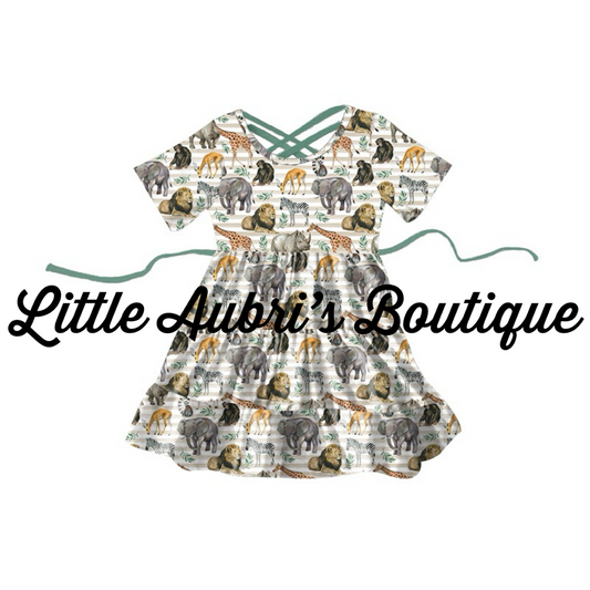 Zoo Day Triple Tiered Criss Cross Back Dress