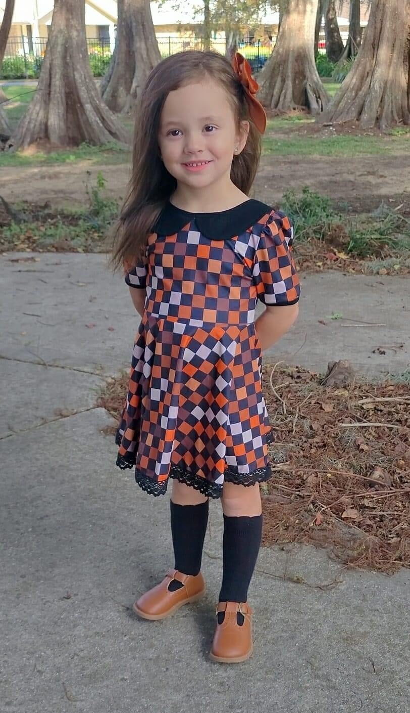 Fall Checker Vintage Collar Lace Dress
