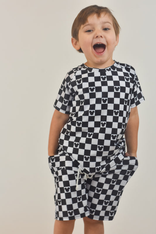 CHECKERED MOUSE 2 Pc Boy Rash Guard Swimsuit Set