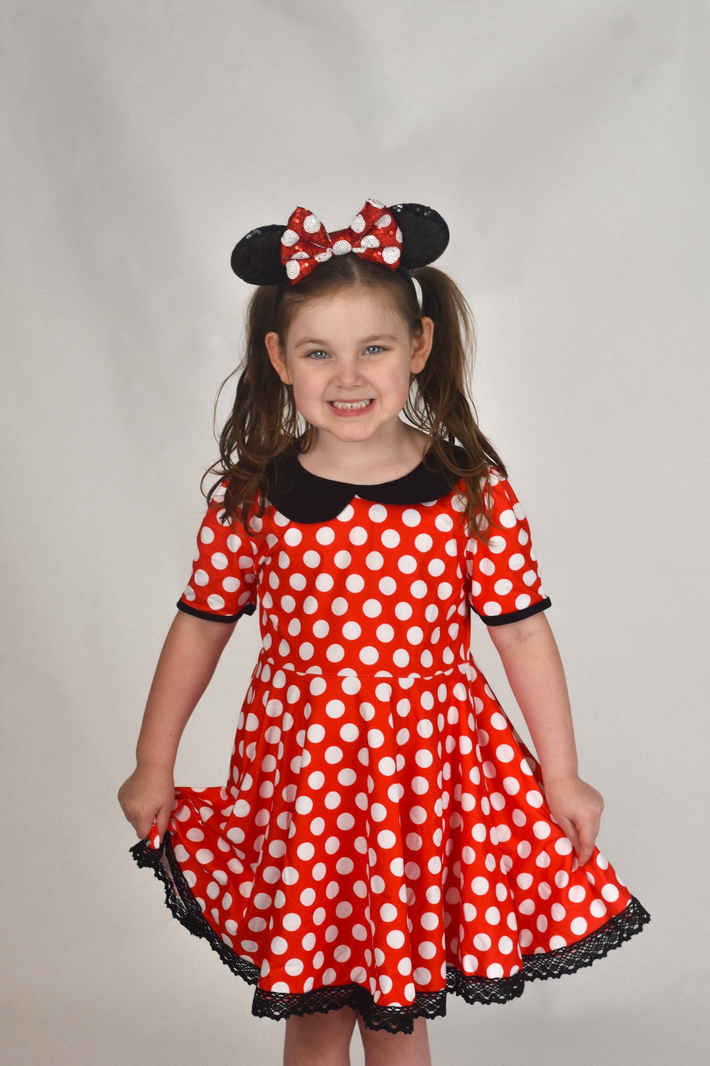 Vintage Red Polka Dot Collar Lace Dress