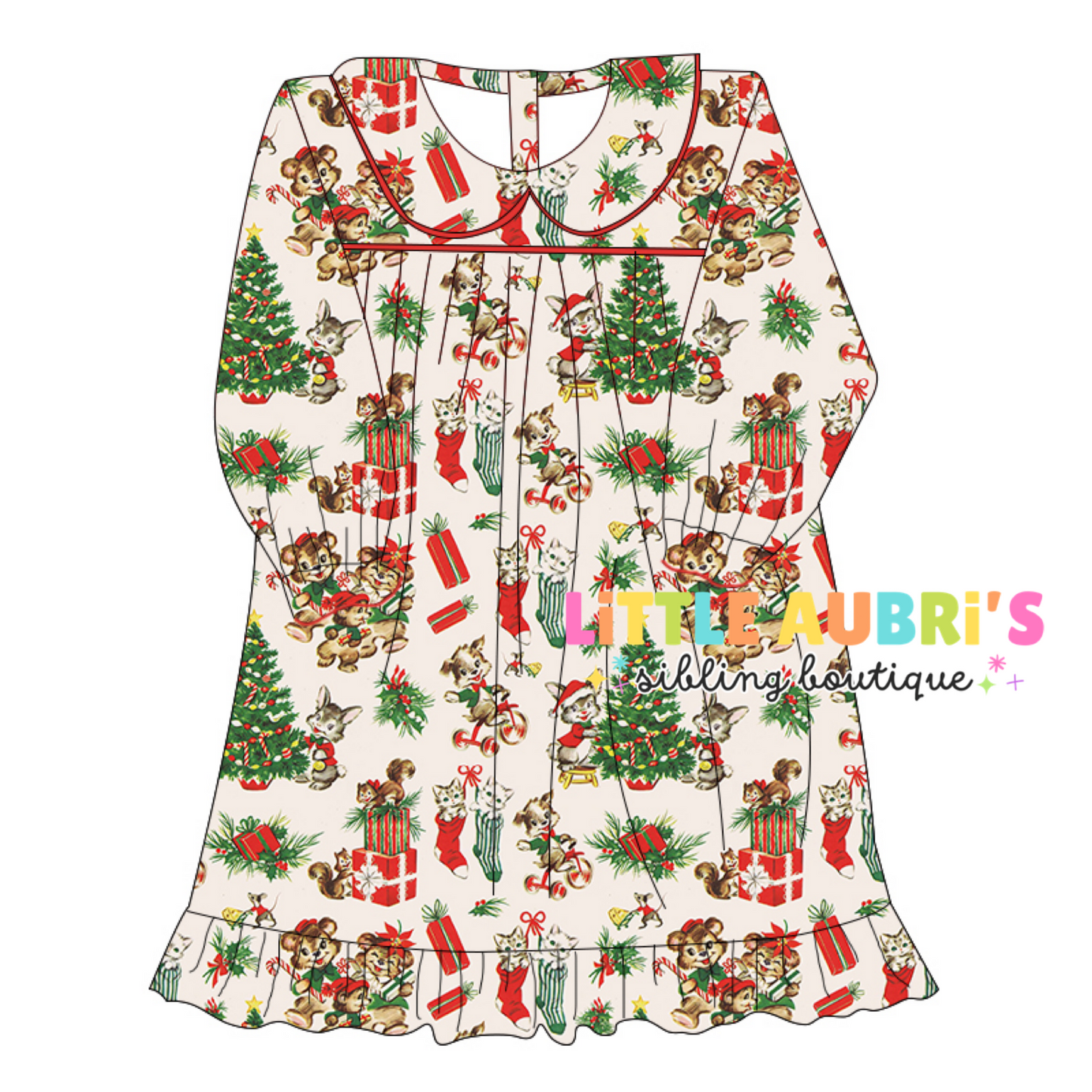 VINTAGE CHRISTMAS Floor Length Pajama Dress (*SHIPS MID OCT)