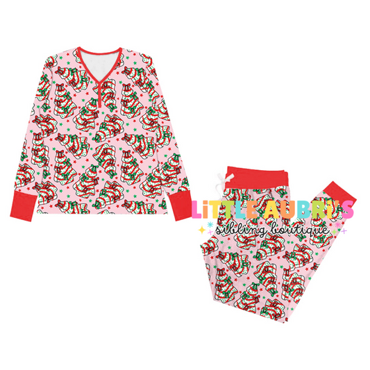 Adult PINK CHRISTMAS CAKES Jogger Pajama Set (*SHIPS LATE NOV)