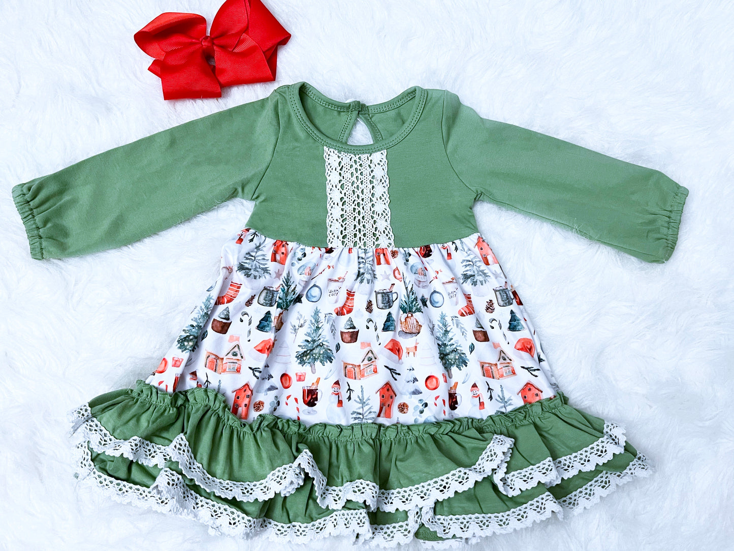 Noel Christmas Ruffle Lace Dress