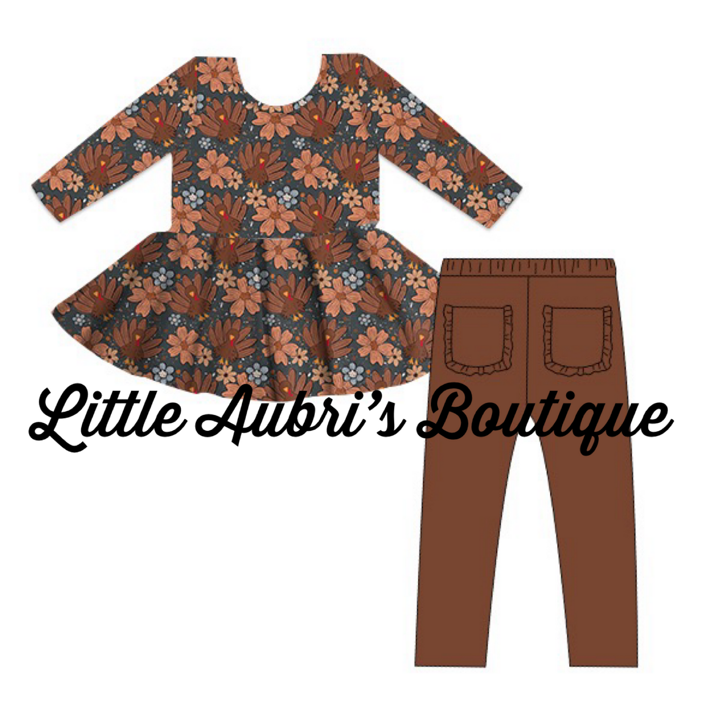 Floral Turkey Peplum and Ruffle Bum Leggings Set