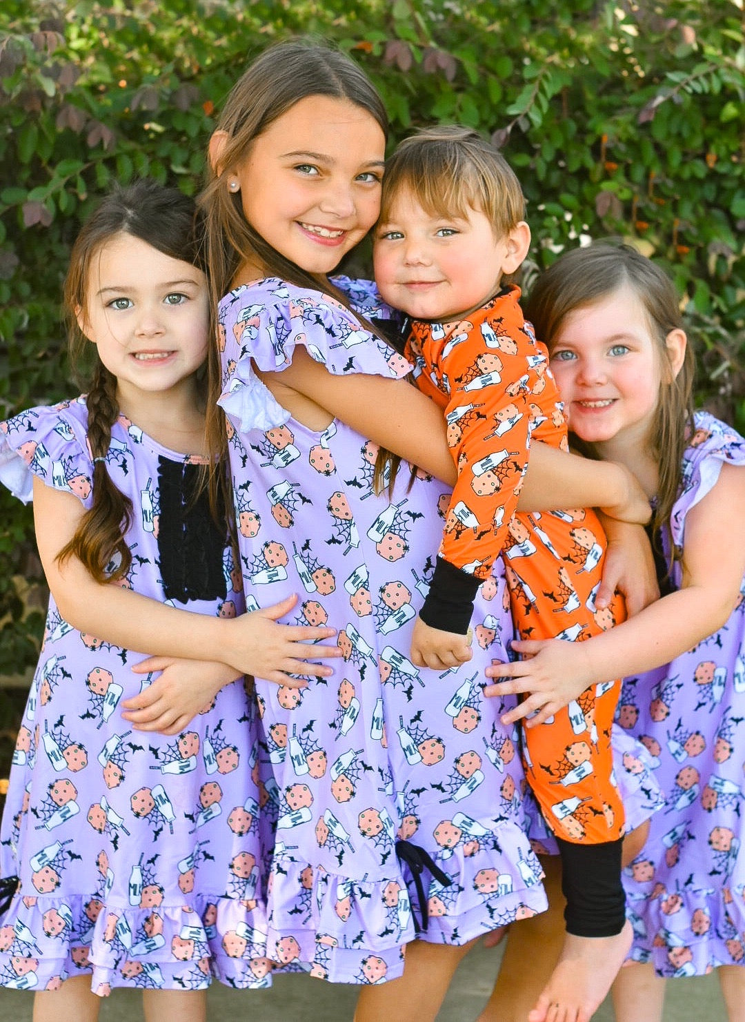 Purple Spooky Milk and Cookies Ruffle Pajama Dress