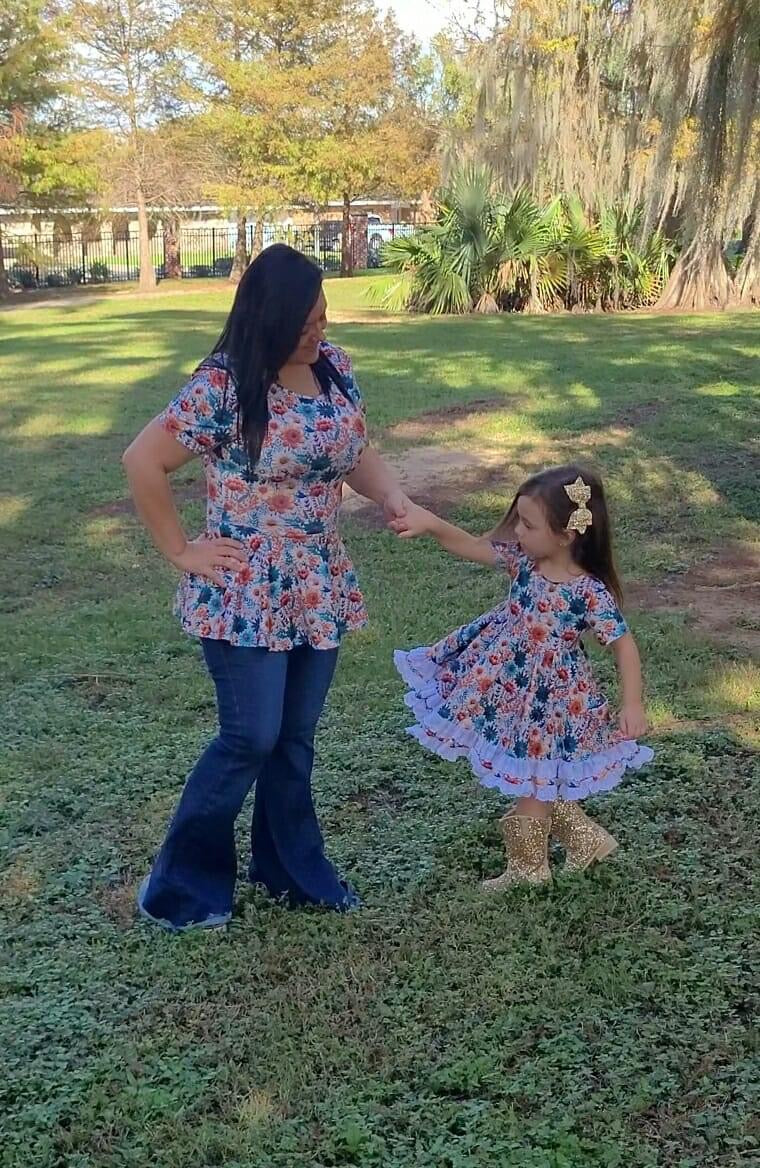 Adult Teal Rust Floral Peplum