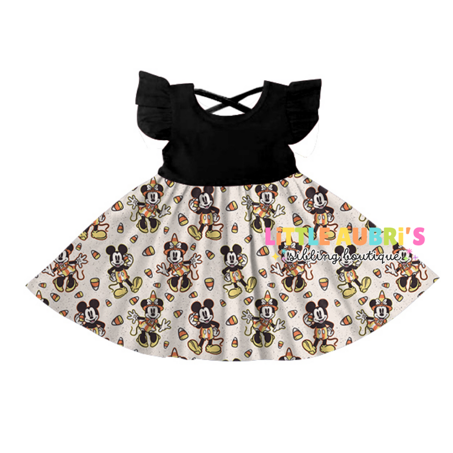 CANDY CORN MOUSE Cross Back Twirl Dress (*SHIPS END SEPT)
