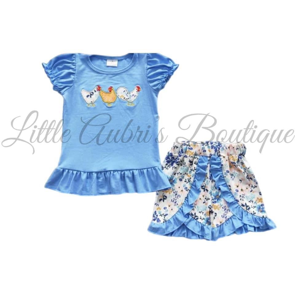 Floral Chicken Embroidered Short Set ETA Early Sept