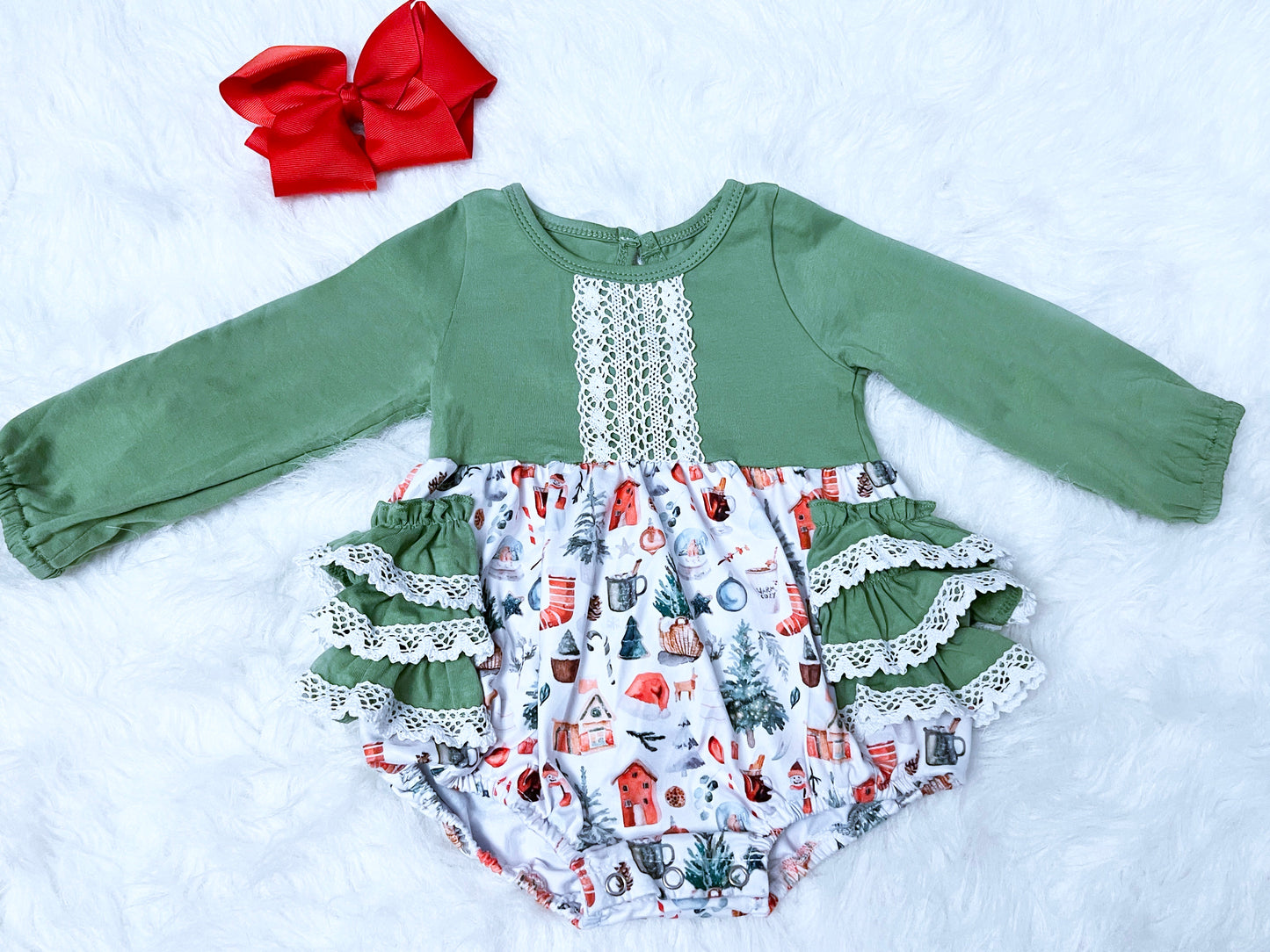 Noel Christmas Ruffle Lace Bum Romper