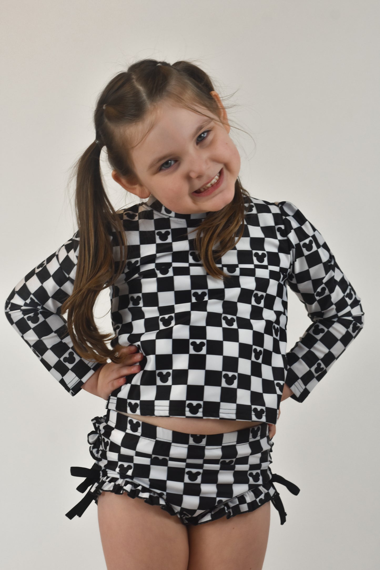 CHECKERED MOUSE 2 Pc Rash Guard Swimsuit Set