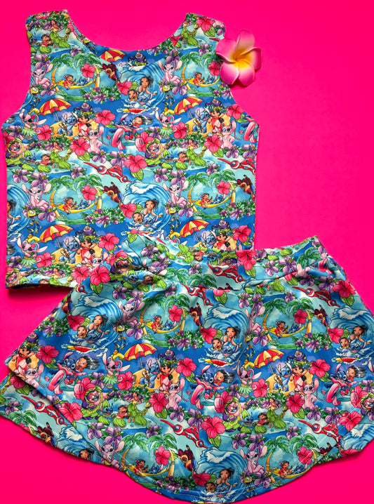 HAWAIIAN ALIEN Crop Skort Set