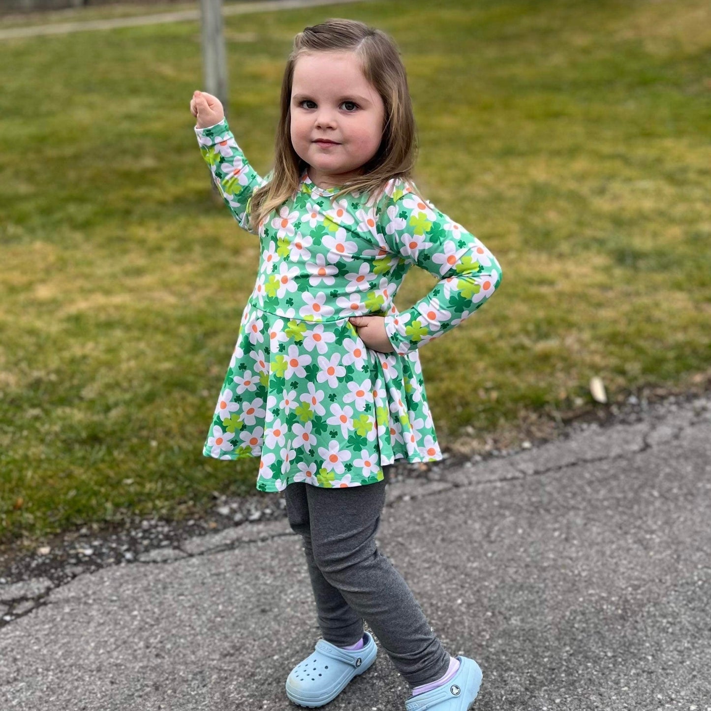 Daisies and Shamrocks Long Sleeve Peplum