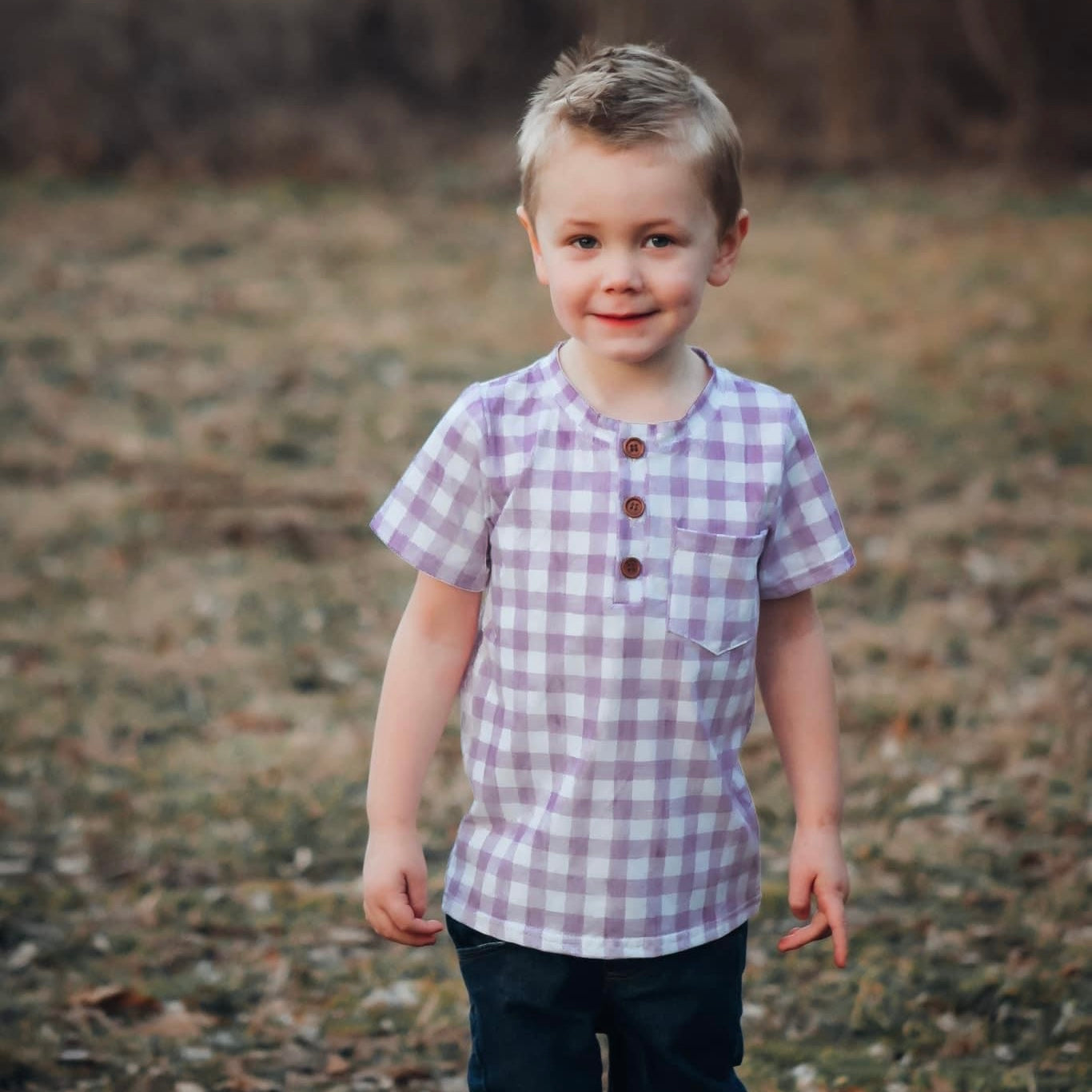 Purple Gingham Pocket Henley
