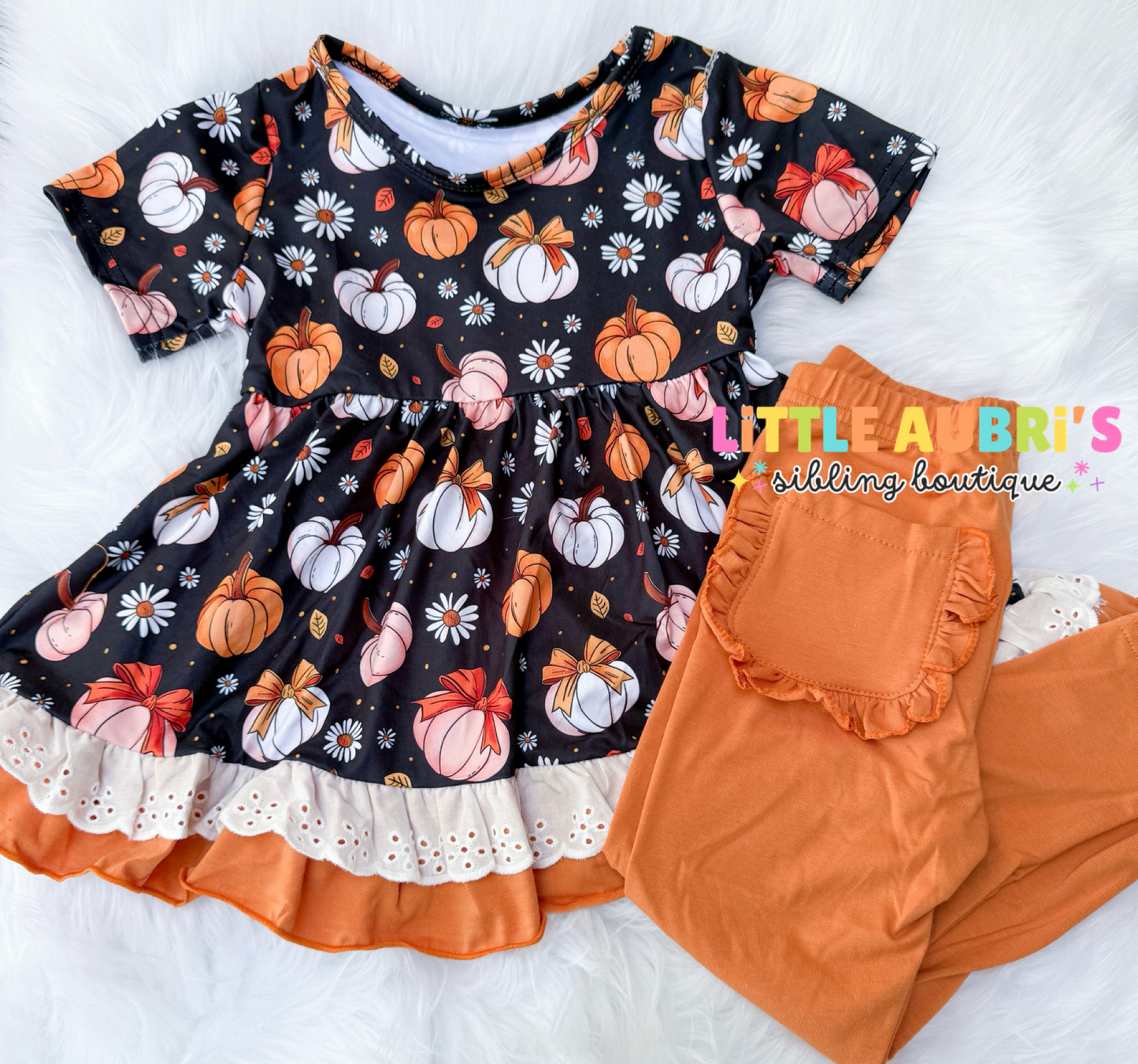 PUMPKIN BOW Lace Tunic + Leggings Set