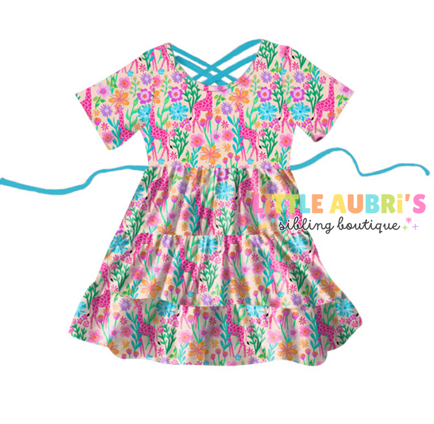 NEON SAFARI Cross Back Tiered Dress