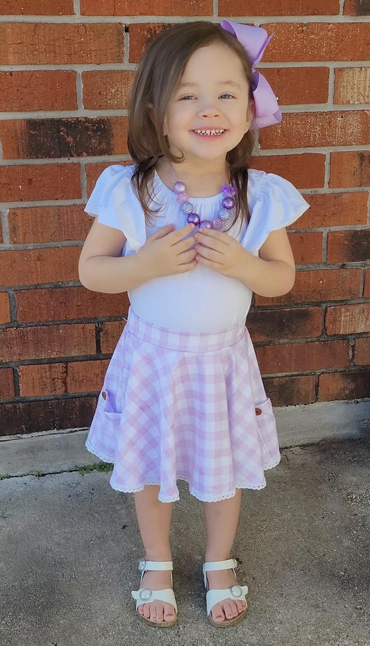 Purple Gingham Lace Pocket Skirt with Built in Shorts