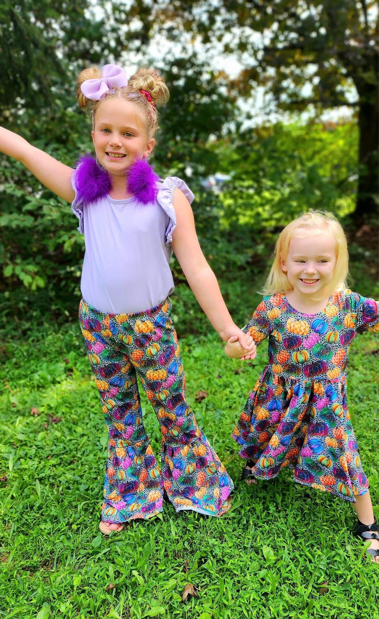 Neon Leopard Pumpkins Cross Back Twirl Dress