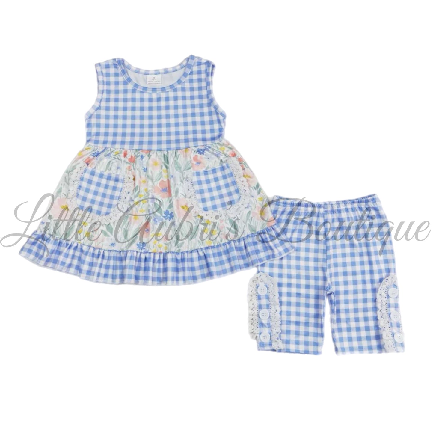 Floral Lace Gingham Short Set ETA Early Sept