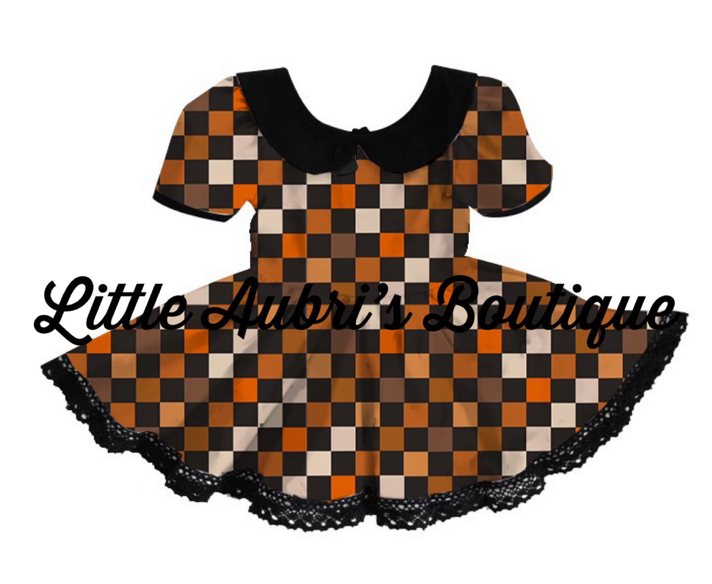 Fall Checker Vintage Collar Lace Dress
