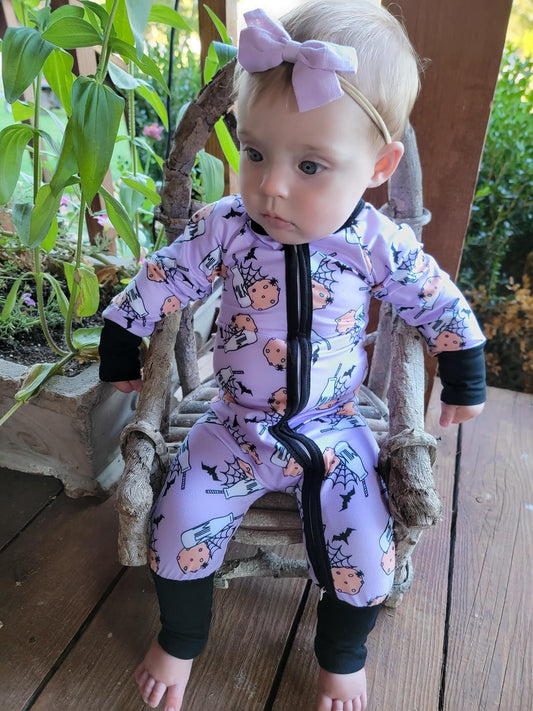 Purple Spooky Milk and Cookies Zip Jammies