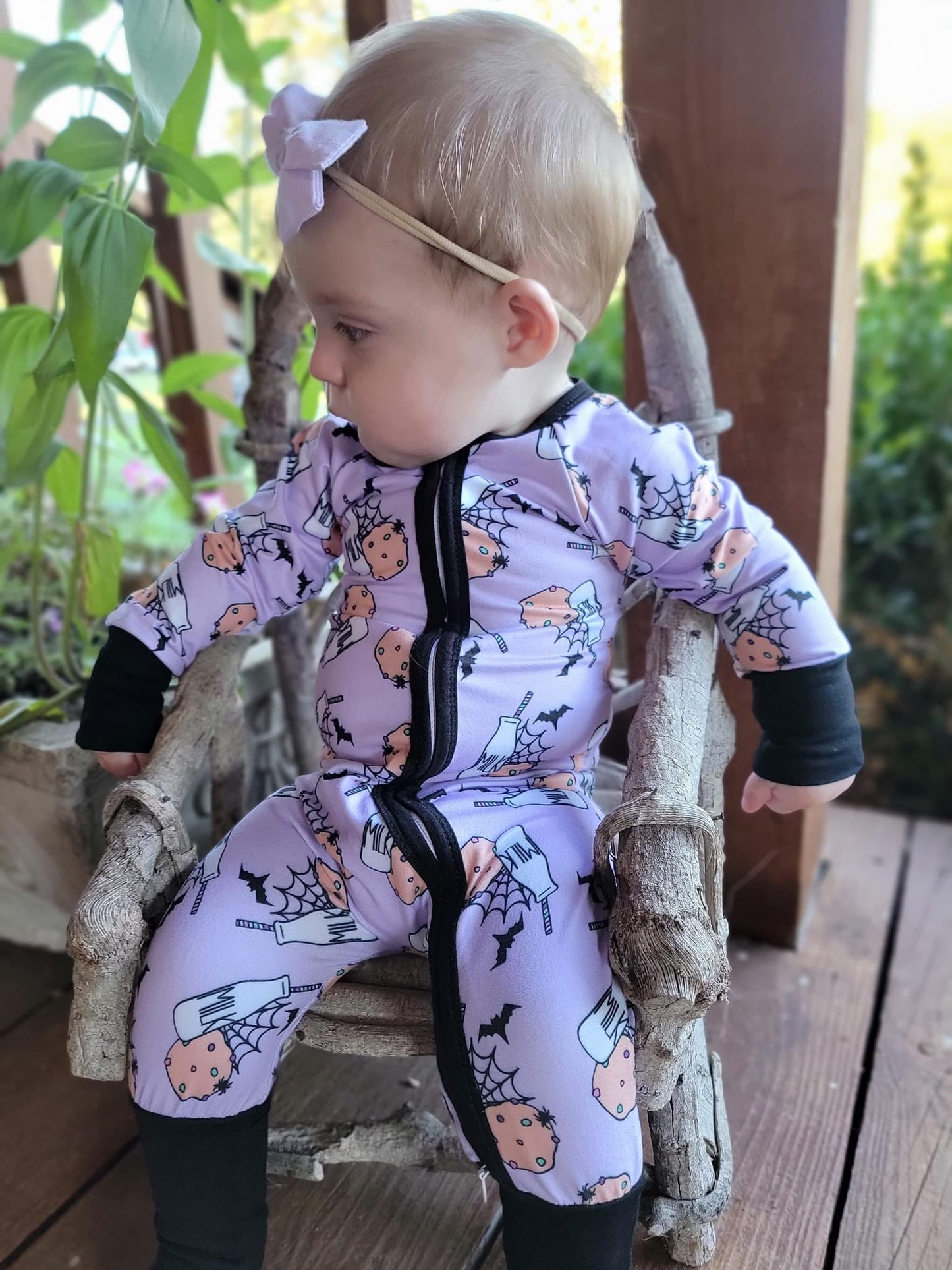 Purple Spooky Milk and Cookies Zip Jammies