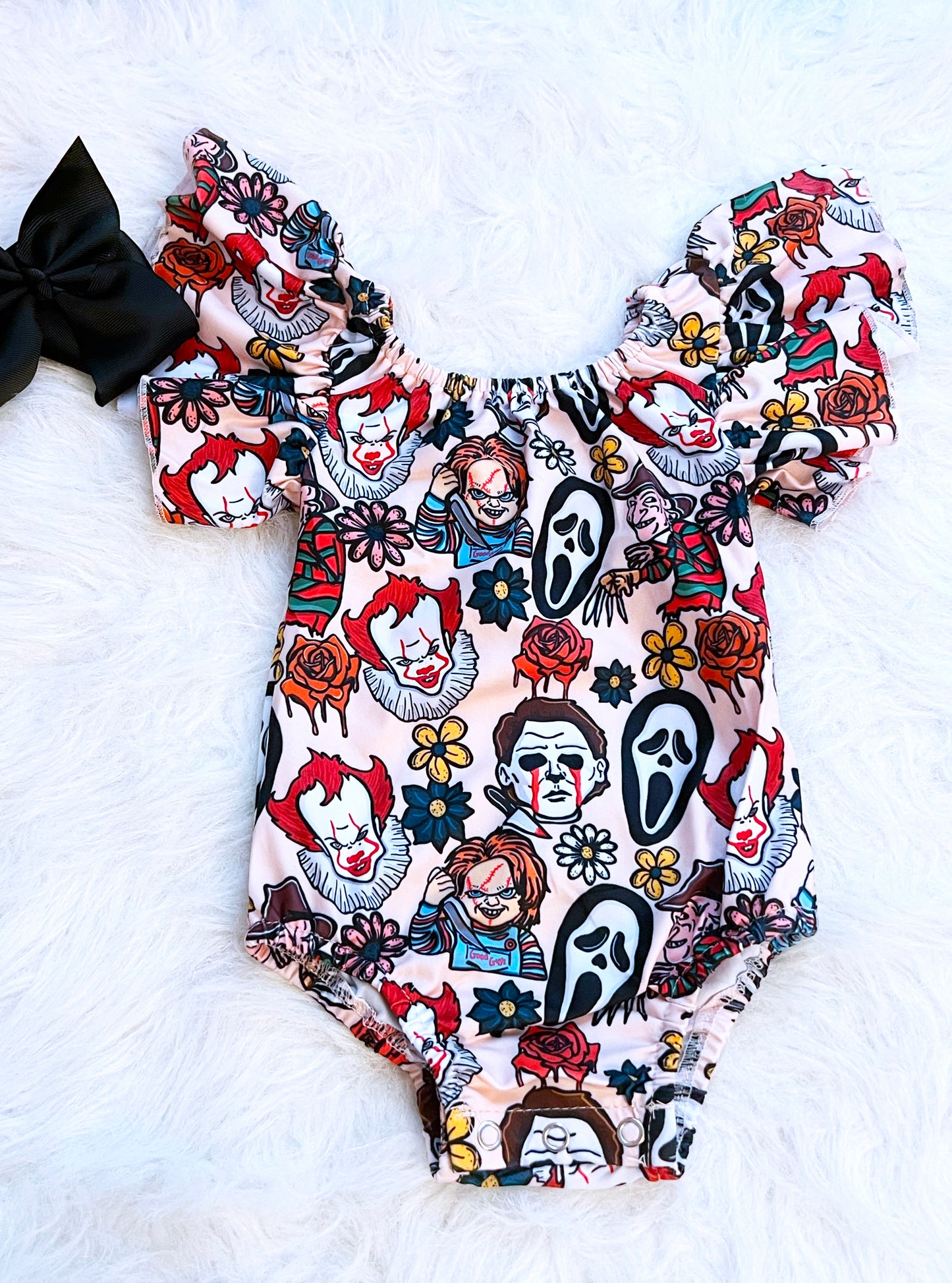 Floral Horror Flutter Sleeve Leotard