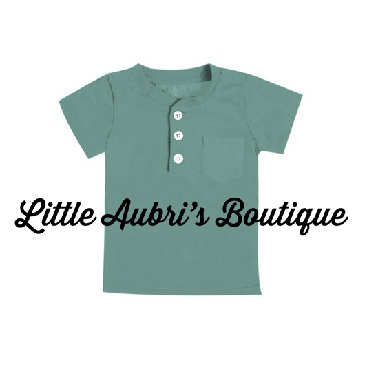 Solid Blue Pocket Henley