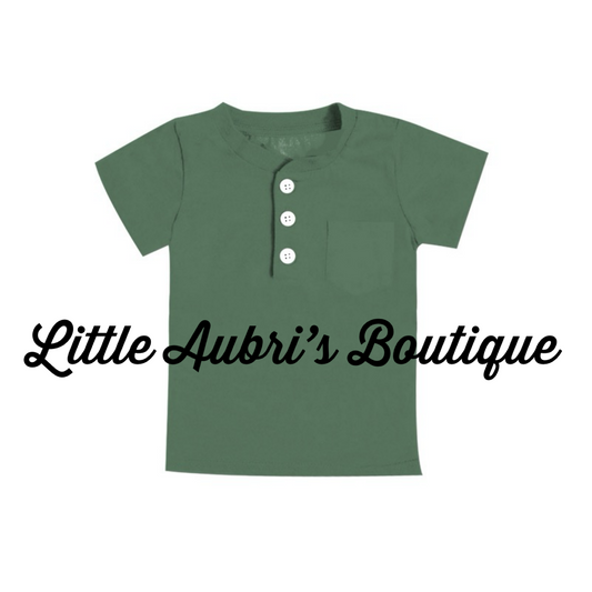Solid Green Pocket Henley