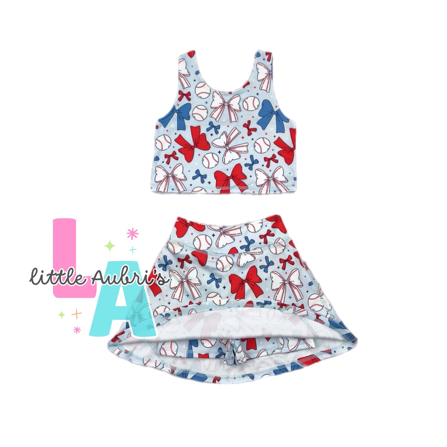 Baseball and Bows Crop and Athletic Skort Set ETA Early Nov