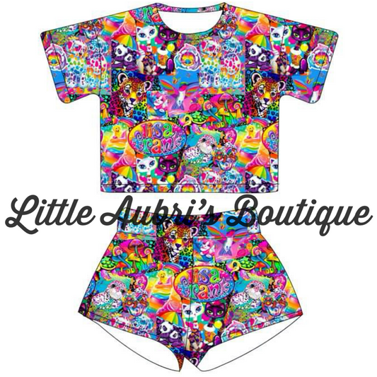 Adult Neon 90s Full Length Lounge Tee and Shorts Set