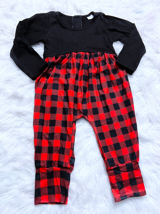 Red & Black Plaid Harem Romper