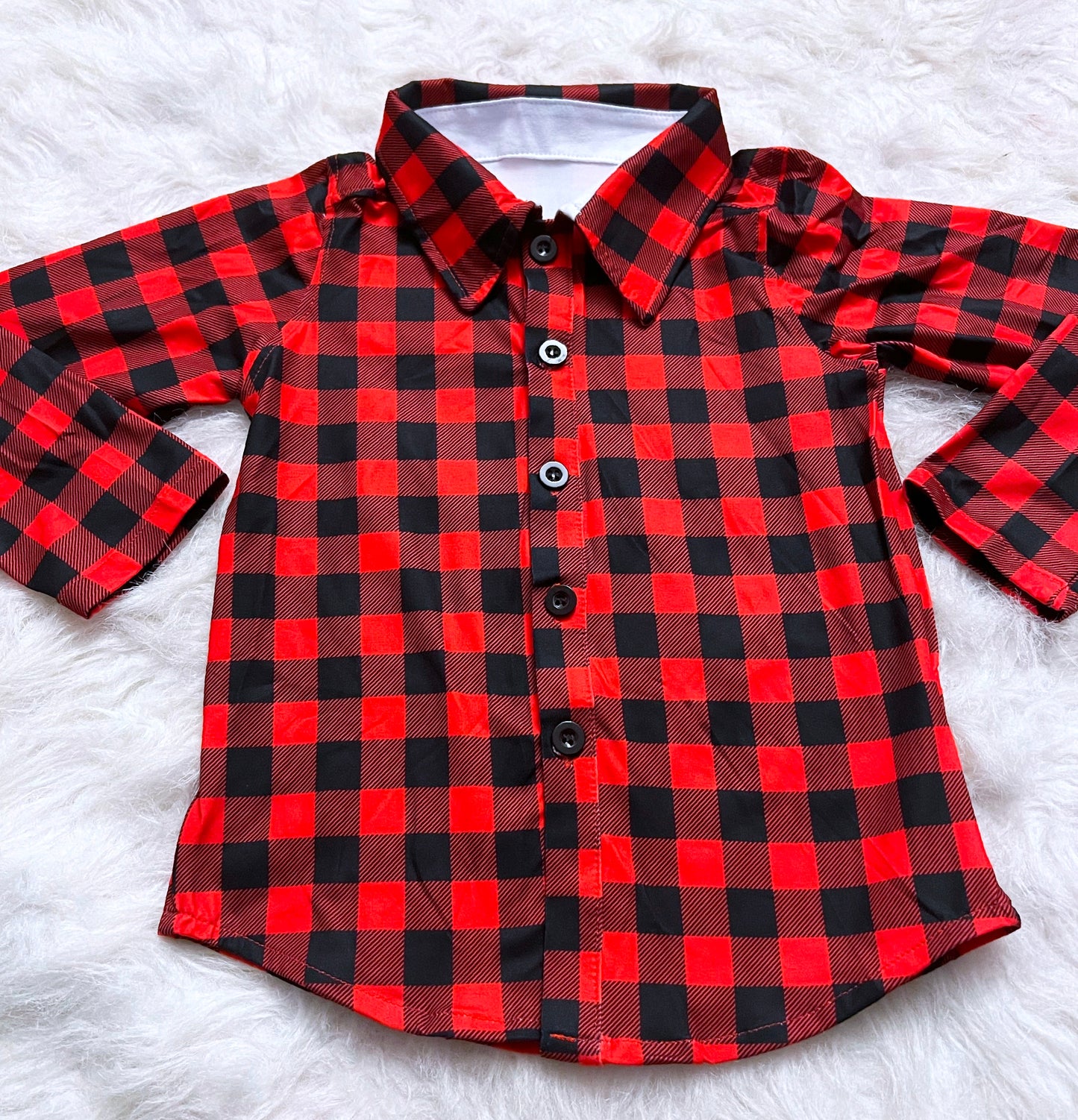 Red & Black Plaid Long Sleeve Button Down Shirt