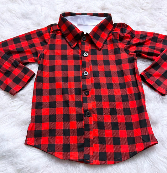 Red & Black Plaid Long Sleeve Button Down Shirt