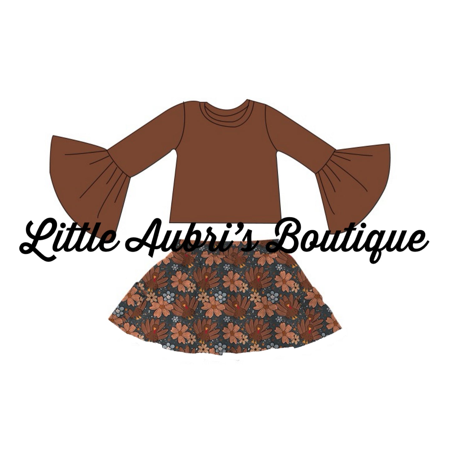 Floral Turkey Bell Sleeve Top and Skort Set