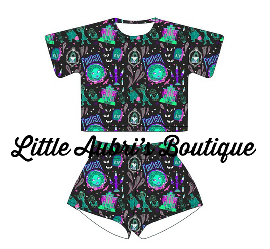 Adult Haunted Mansion Full Length Lounge Tee and Shorts Set