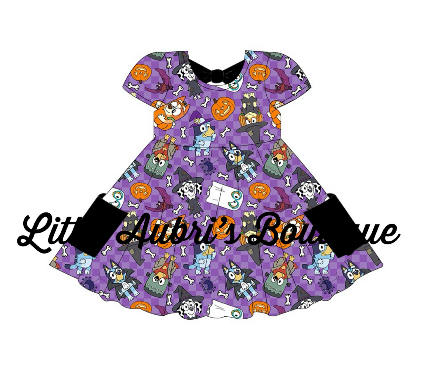 Blue Dog Dress Up Bow Back Pocket Dress