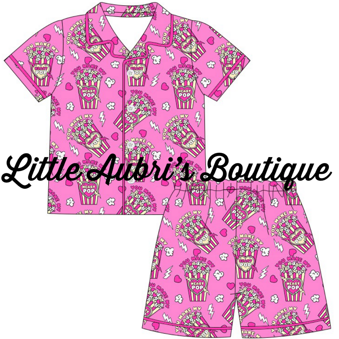 Adult Pink You Make My Heart Pop Pajama Short Set
