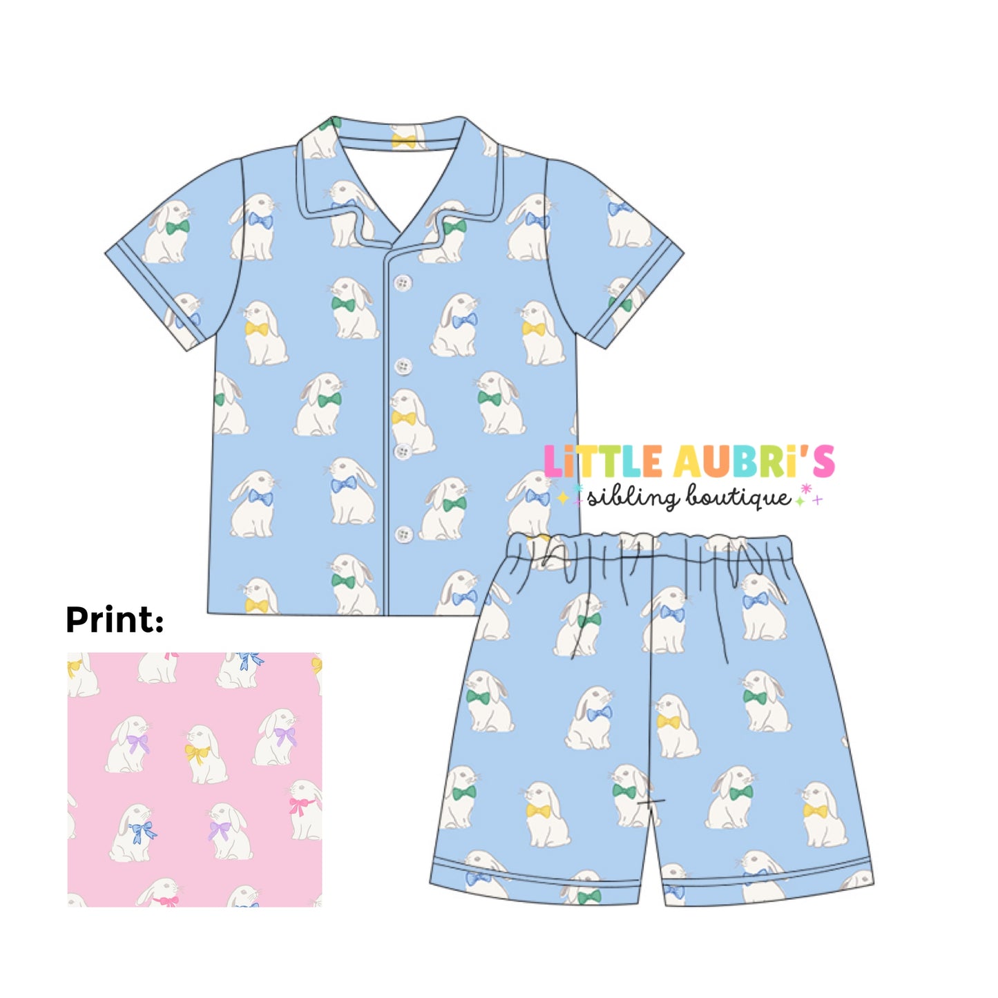 PINK BUNNIES Pajama Short Set (*SHIPS LATE FEB)